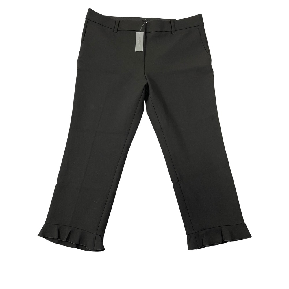 NWT Ann Taylor The Ankle Devin Fit Ruffle Hem Pants Black 14P Cropped